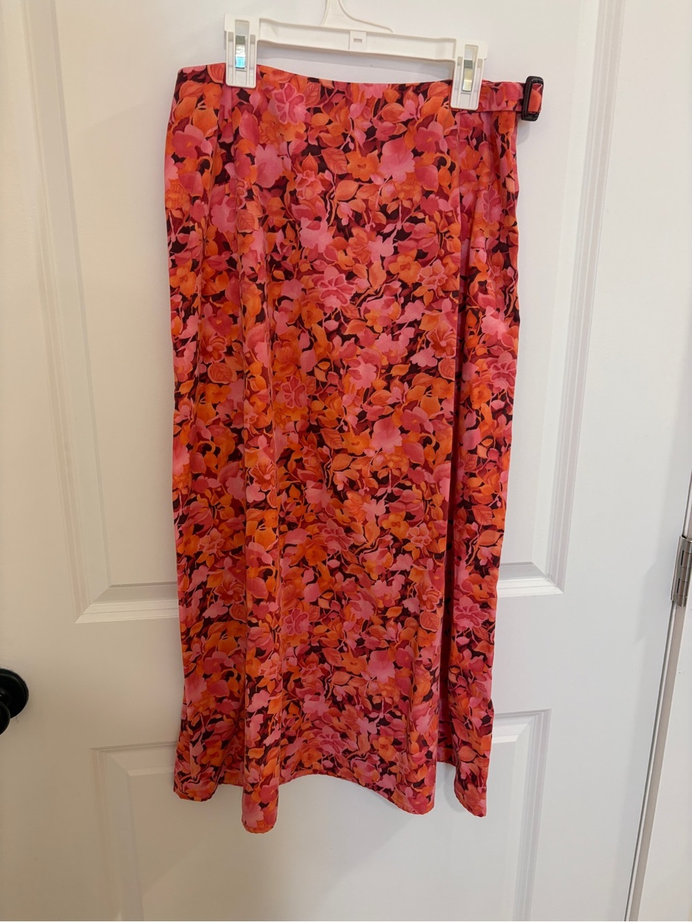 Talbots Petites Floral Midi Skirt Size 6P Pink Orange